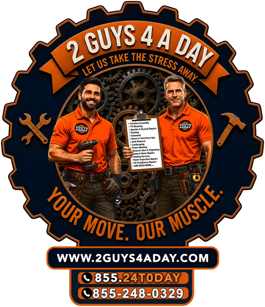 2 Guys 4 A Day logo, with website and phone number